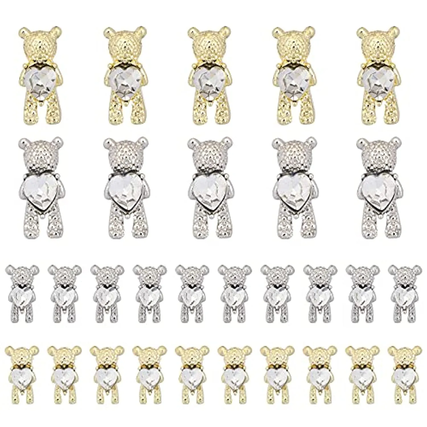 30 Pcs Nail Art Rhinestones,Shiny Alloy Bear 3D With Heart Crystal Nail Decoration,DIY Nail Art Decoration Accessories