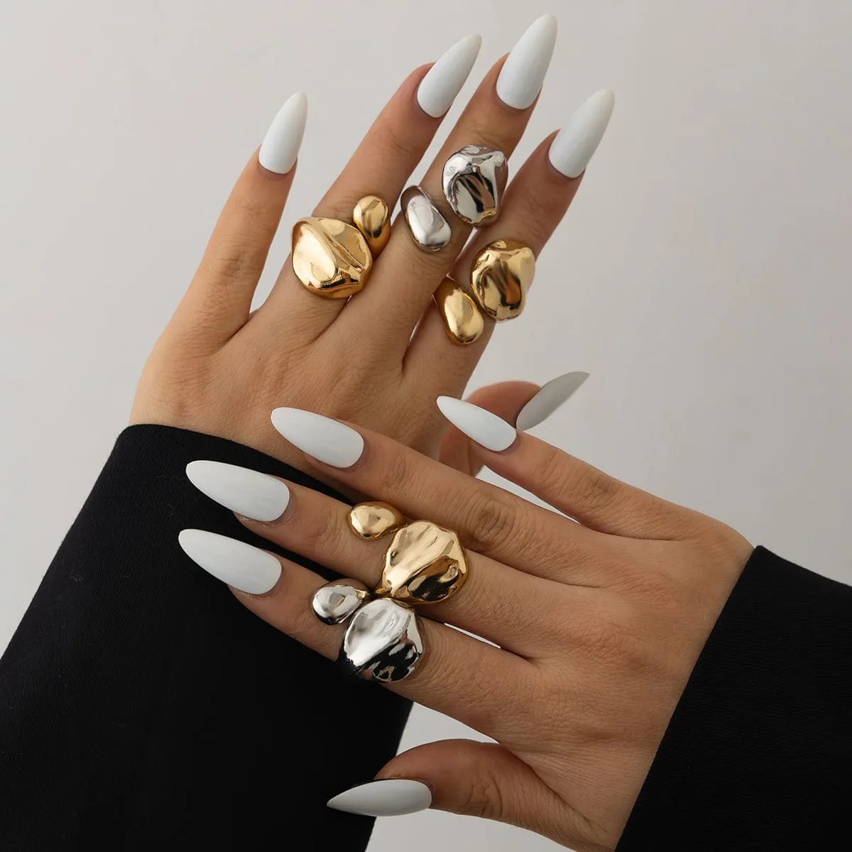 Asymmetric Gold Silver Tone Waterdrop Open Ring