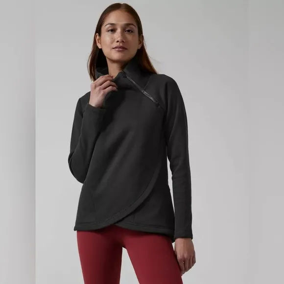 Athleta Cozy Karma Asym Pullover Sweater Black Size Large Petite / LP