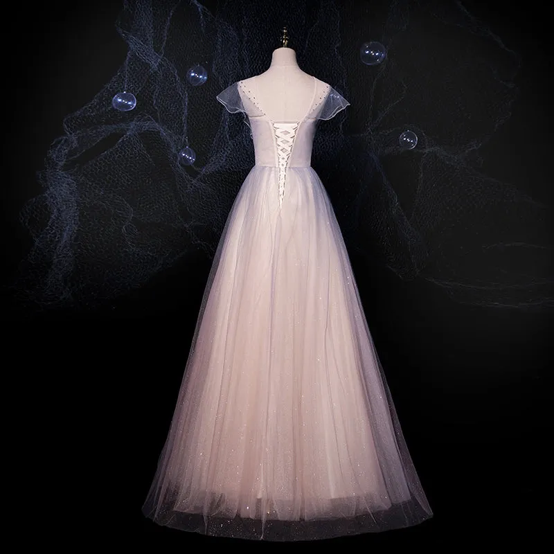 Beautiful Pink Gradient Shiny Tulle A-line Party Dress Prom Dress, Floor Length Evening Dresses