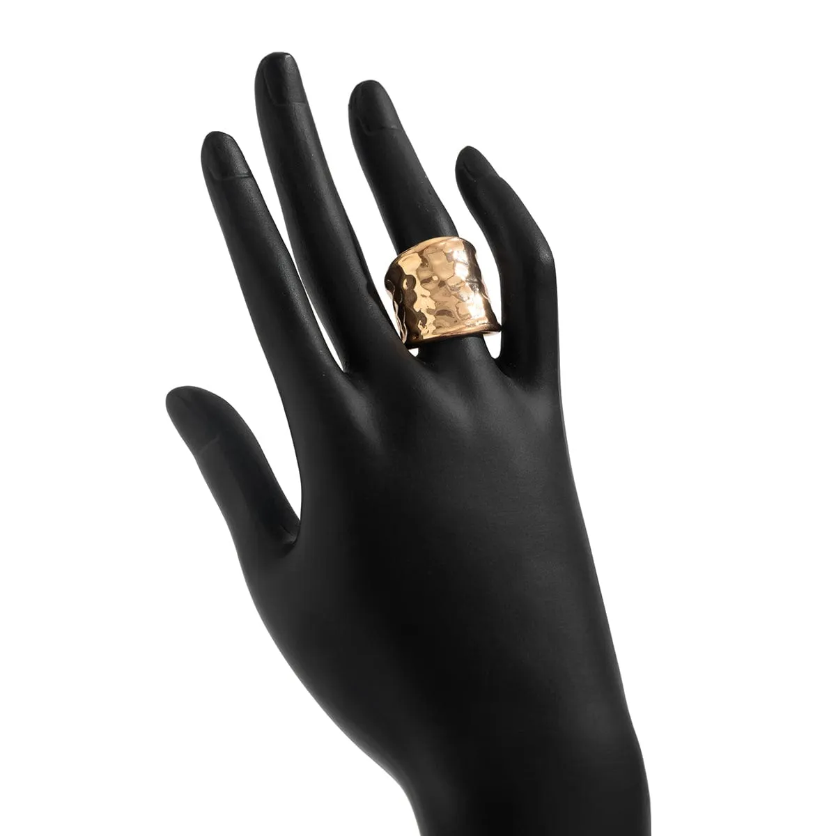 Chunky Gold Silver Tone Hammered Wide Open Ring