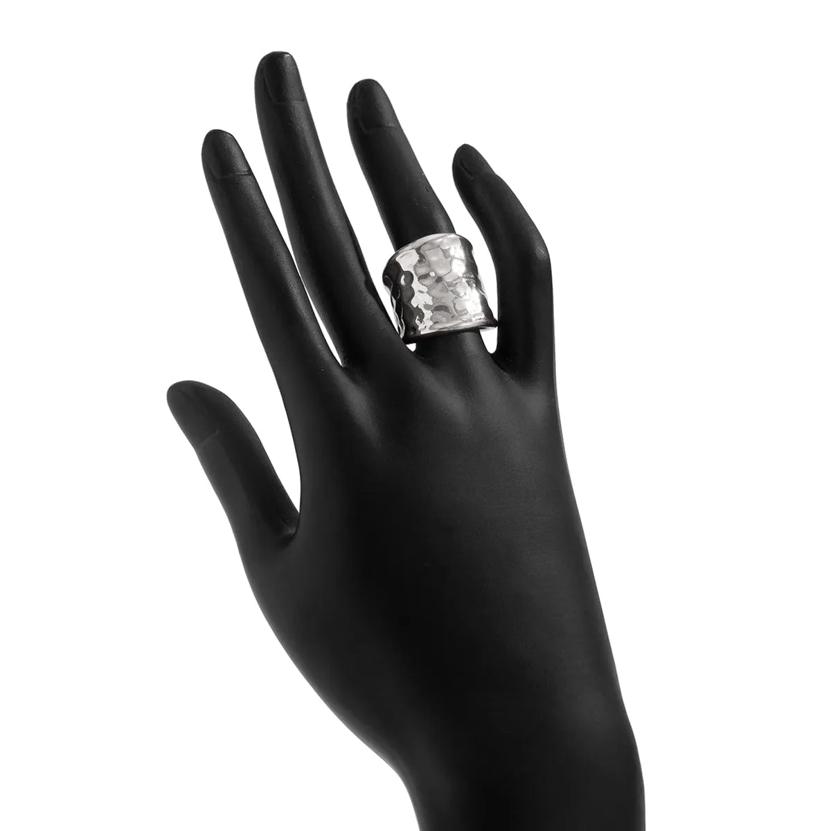 Chunky Gold Silver Tone Hammered Wide Open Ring