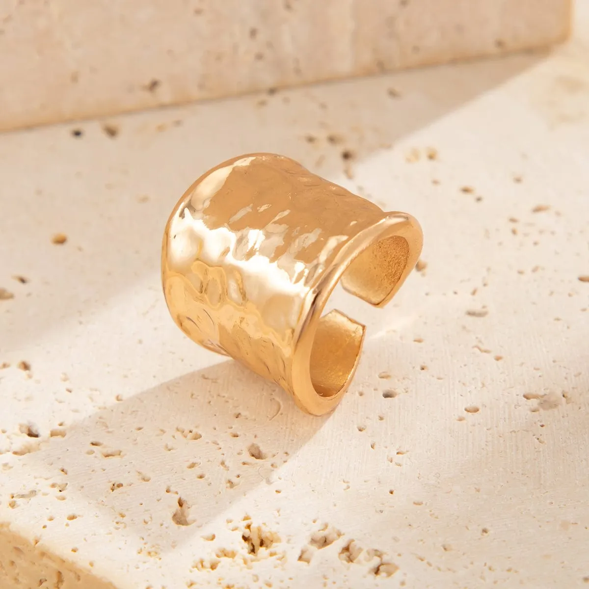 Chunky Gold Silver Tone Hammered Wide Open Ring