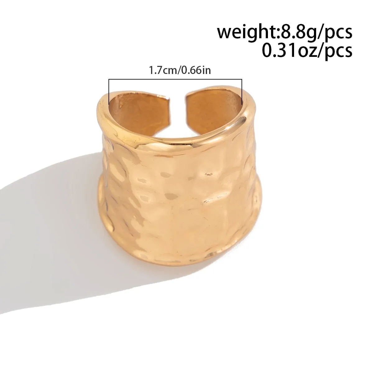 Chunky Gold Silver Tone Hammered Wide Open Ring