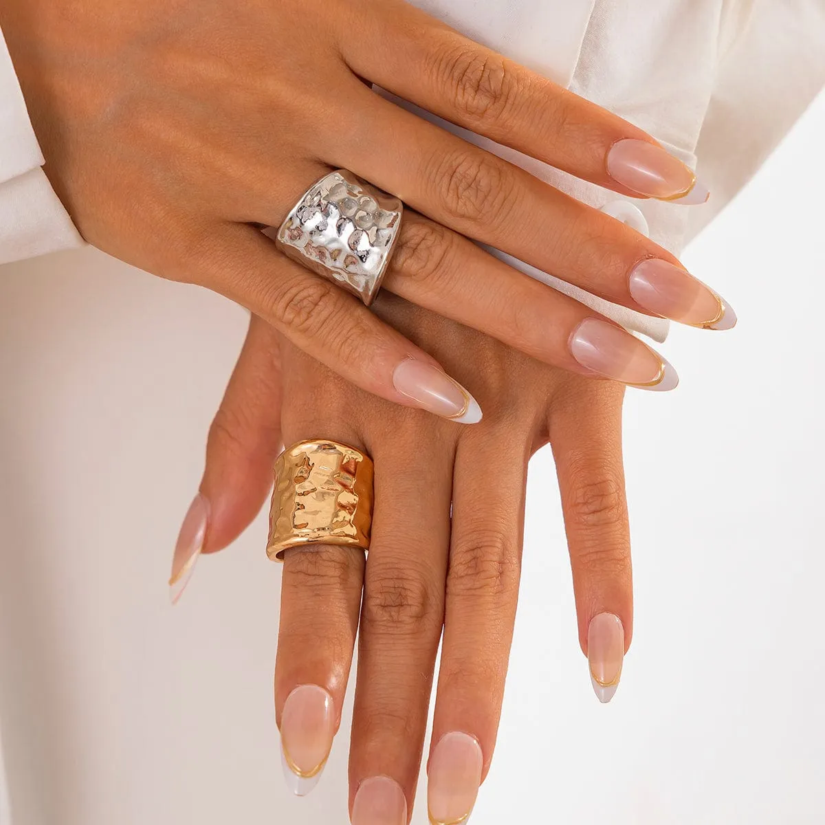 Chunky Gold Silver Tone Hammered Wide Open Ring