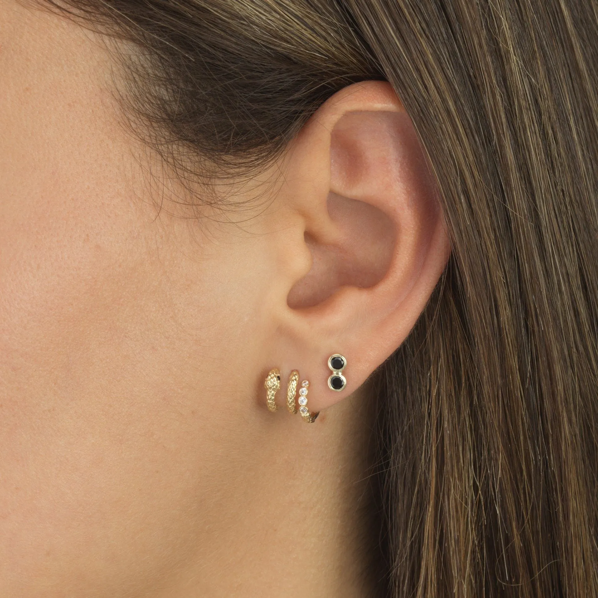 Curved Snake Stud Earring 14K