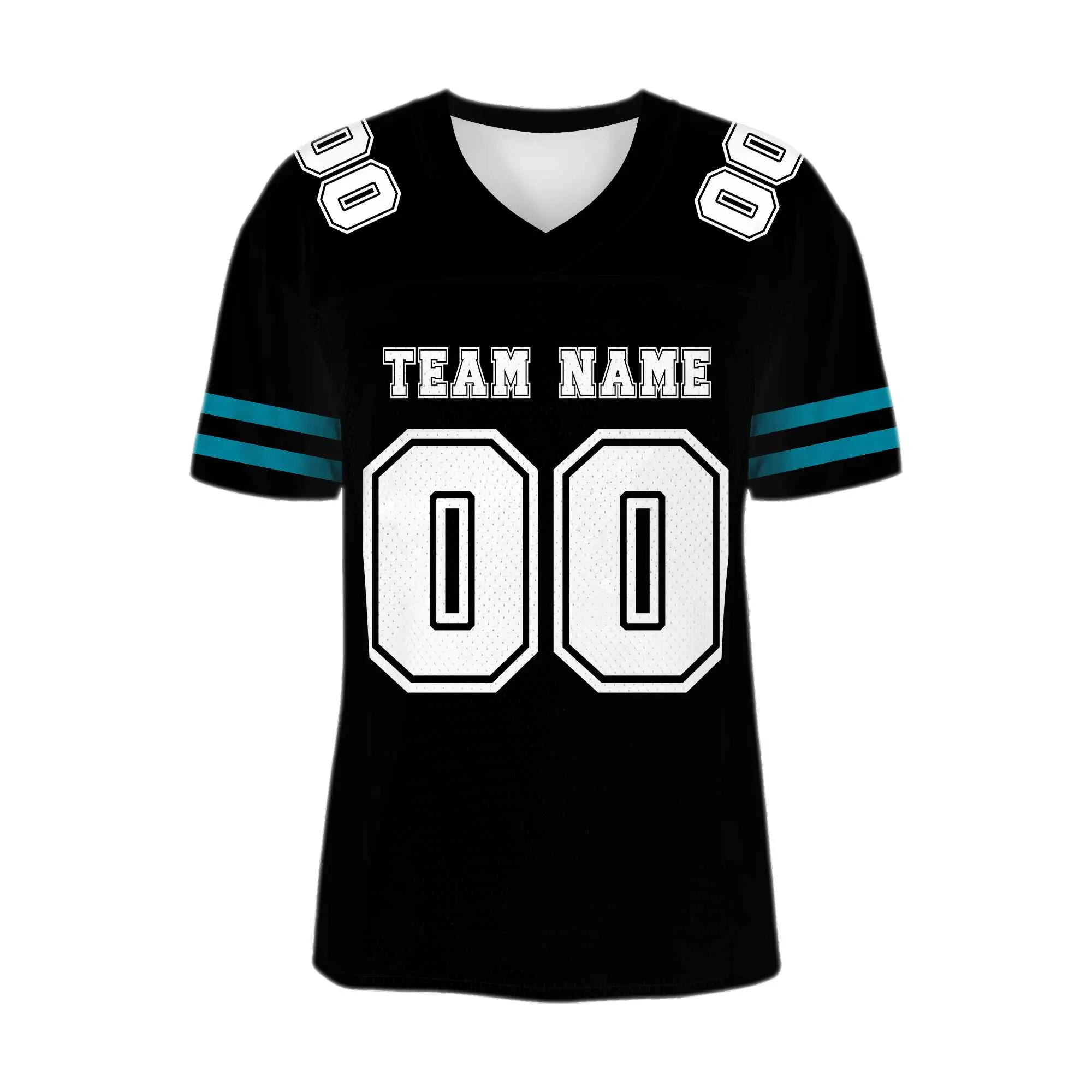 Custom Black White-Teal Mesh Authentic Football Jersey