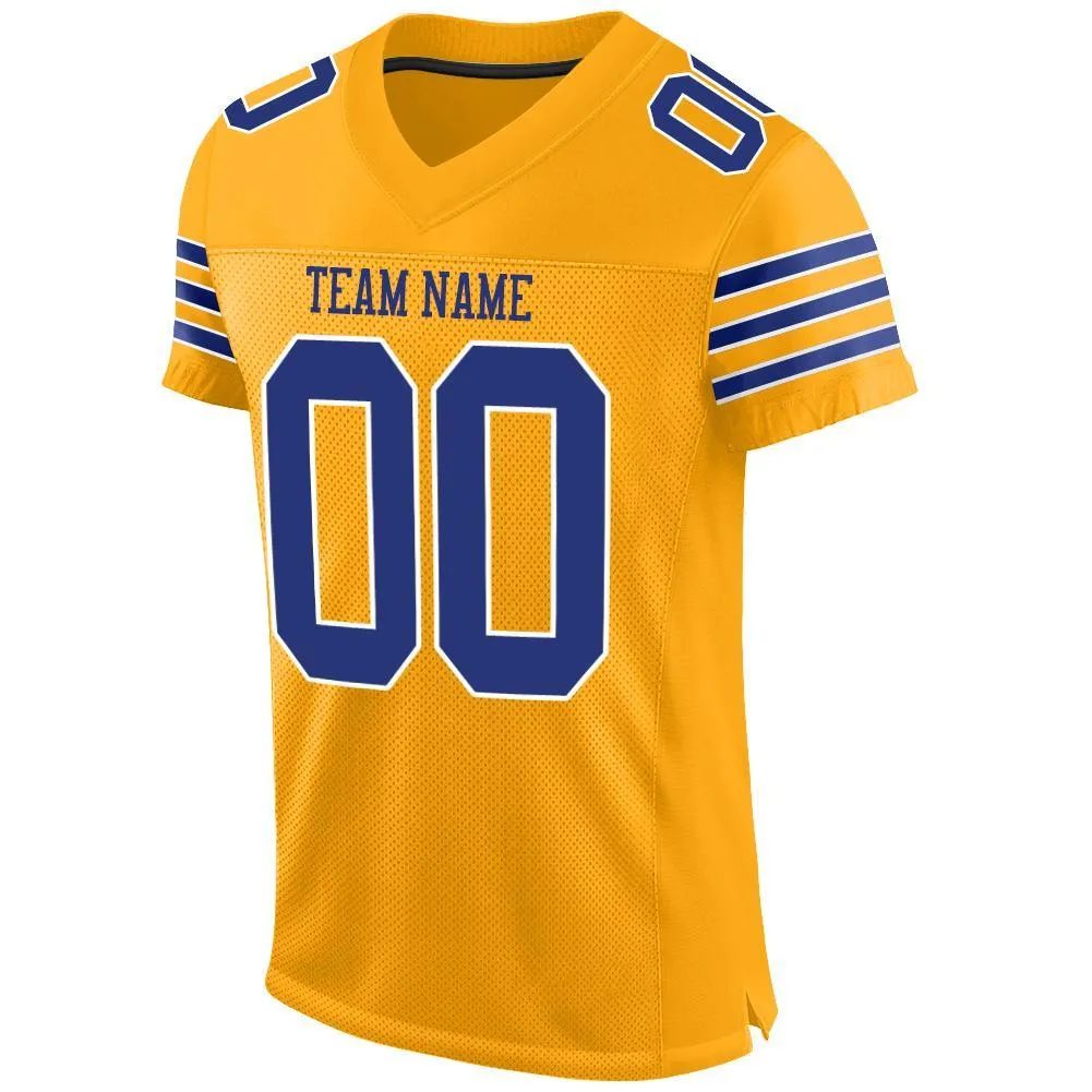 Custom Gold Royal-White Mesh Authentic Football Jersey