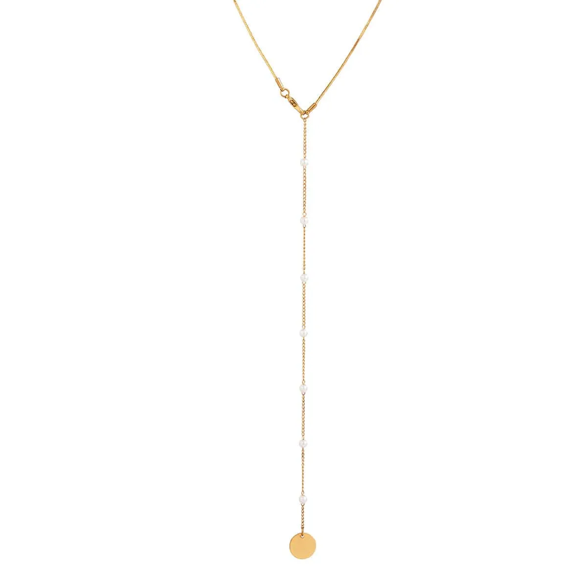 Elegant Layered Star Round Disk Pendant Pearl Chain Y Necklace