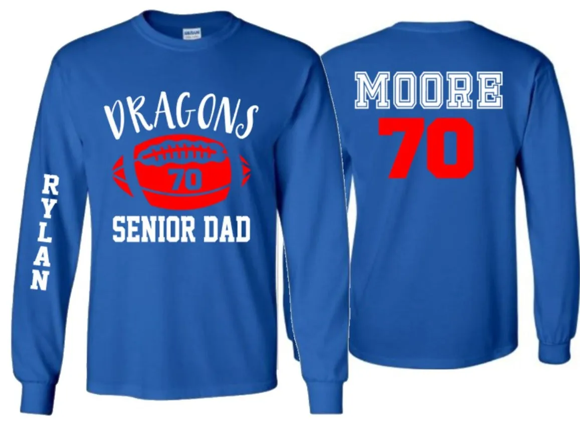 Football Senior Dad Shirt | Long Sleeve T-shirt or Long Sleeve | Football Spirit Wear | Customize your team & colors