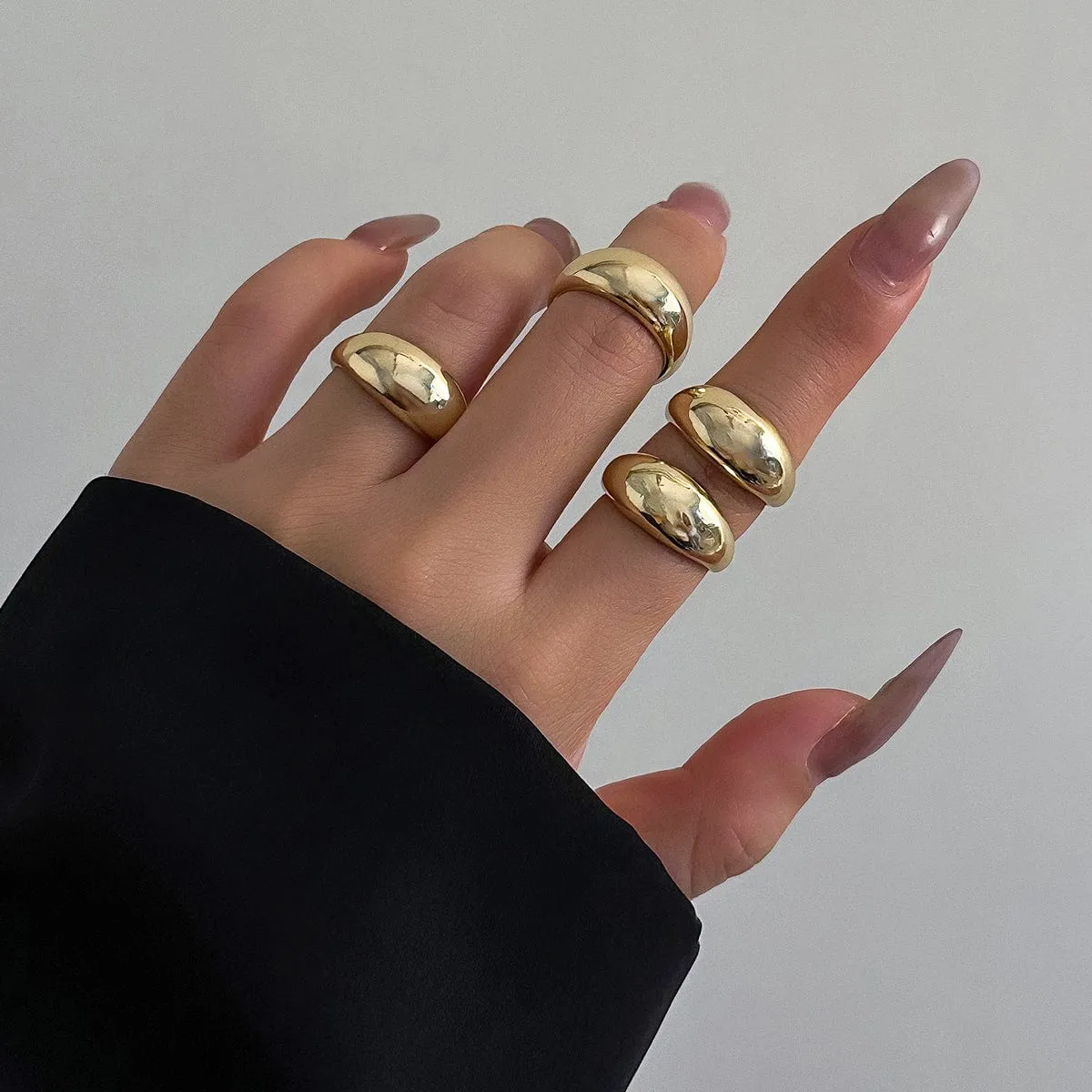 Geometric 4pcs Gold Silver Plated Open Ring Set
