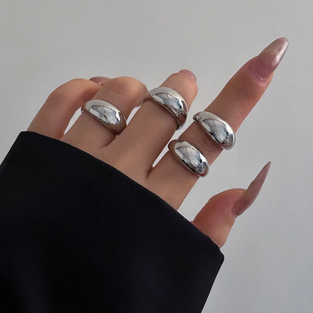 Geometric 4pcs Gold Silver Plated Open Ring Set