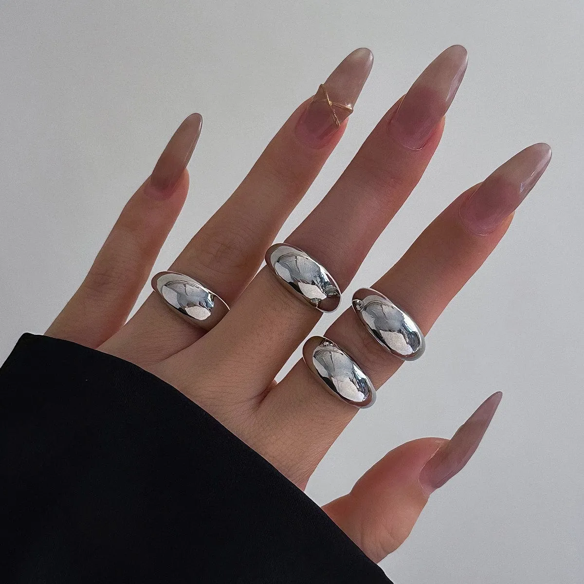 Geometric 4pcs Gold Silver Plated Open Ring Set