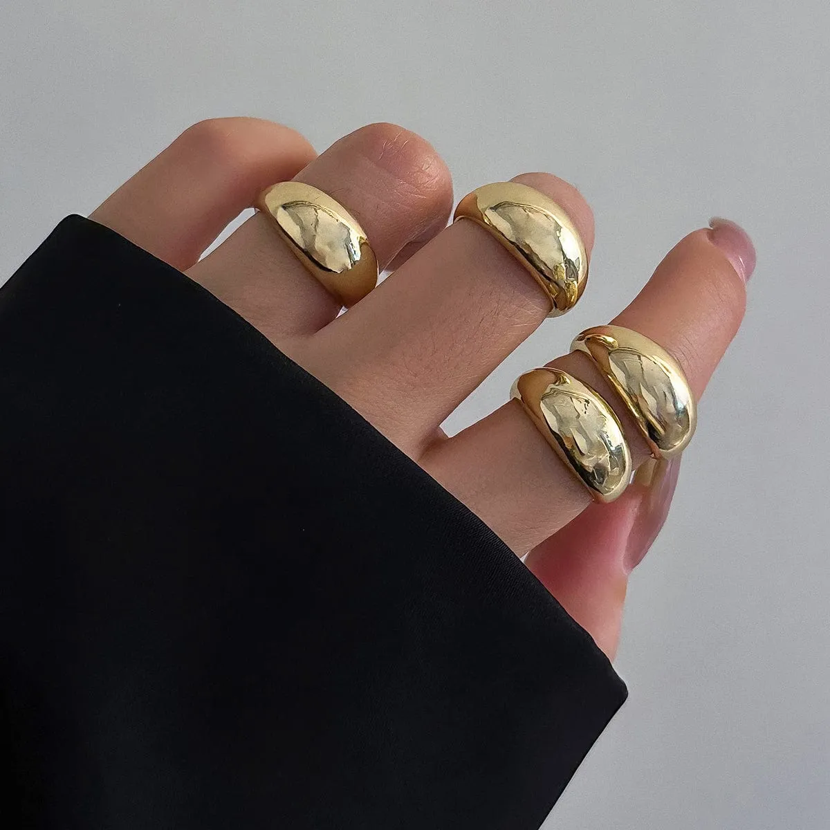 Geometric 4pcs Gold Silver Plated Open Ring Set