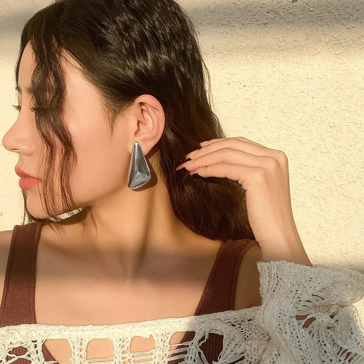 Geometric Glossy Triangle Dangle Earrings