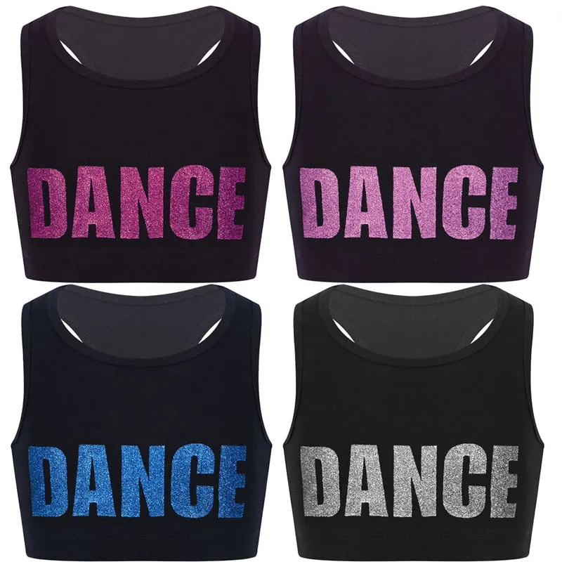 Girls Short Tanktop Shiny Letters DANCE