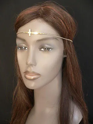 Gold Metal Head Band Chain Celebrity Circlet Cross Women Elegant Jewelry