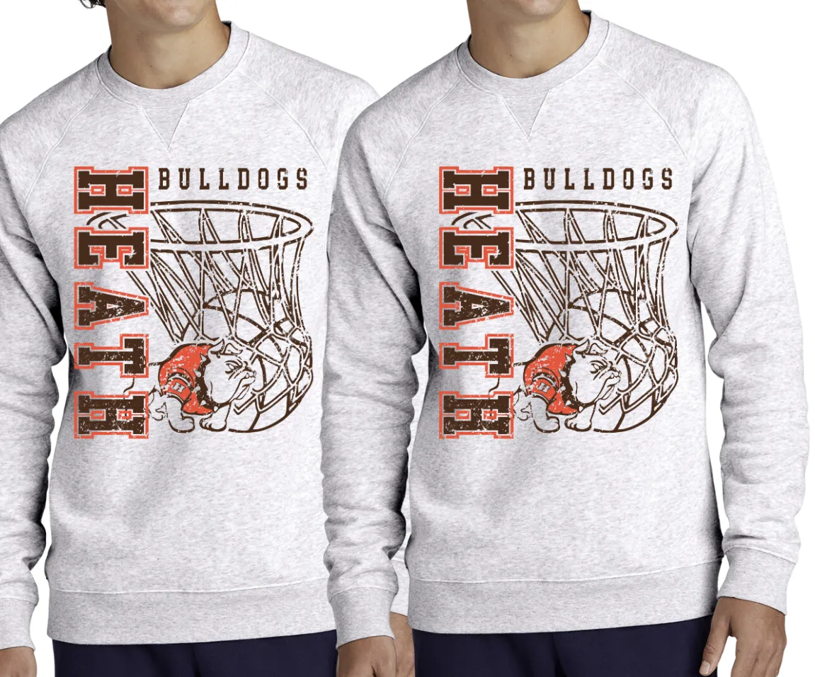 Heath Bulldogs Basketball Side Print DRIVE Fleece Crewneck