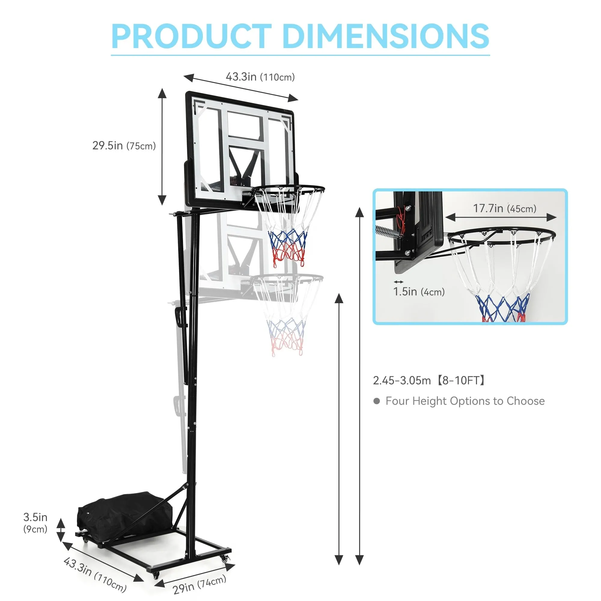 Indooroutdoor Basketball Stand Portable 8-10 Ft Height Adjustable Hoop