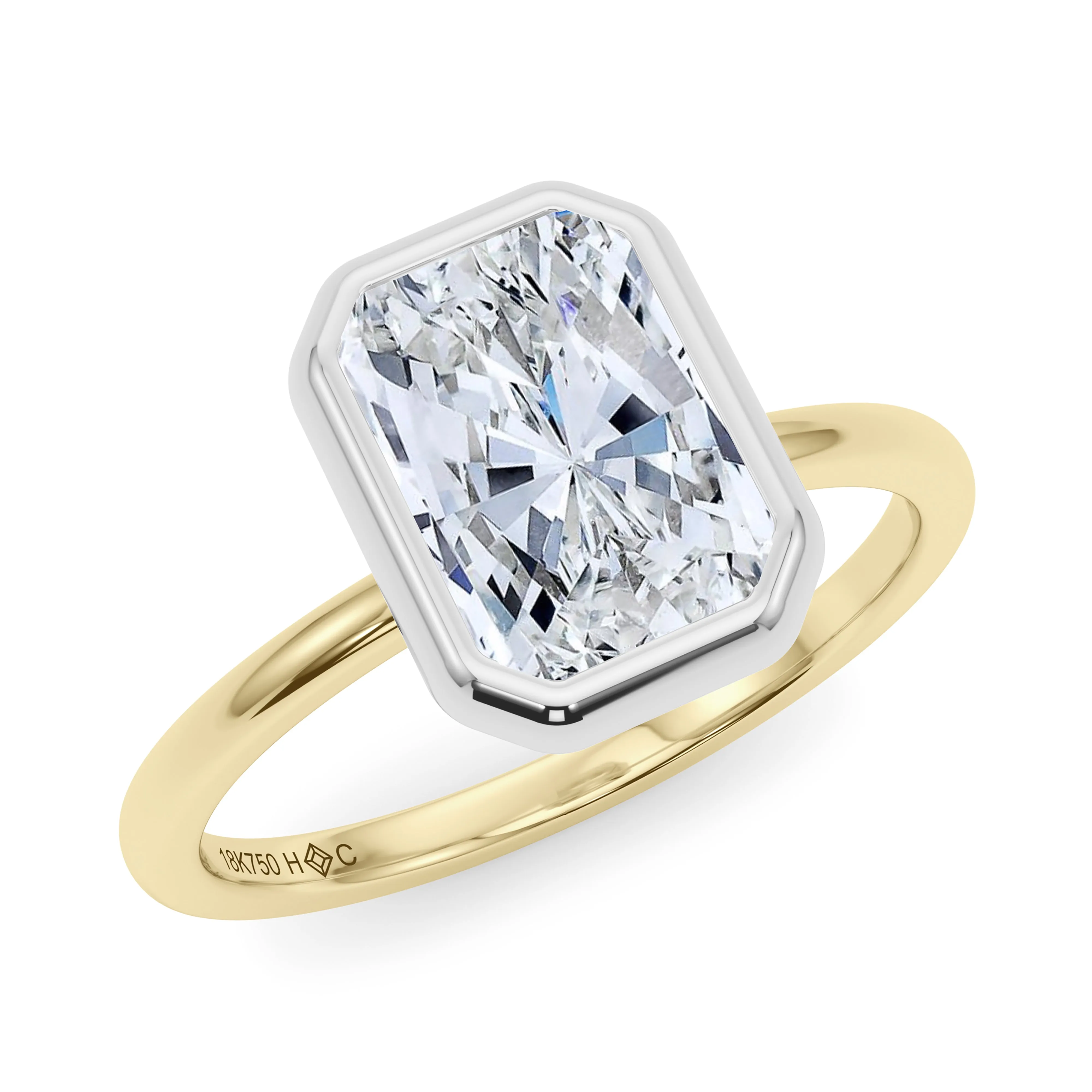 Mixed Metal Bezel Radiant Diamond Ring