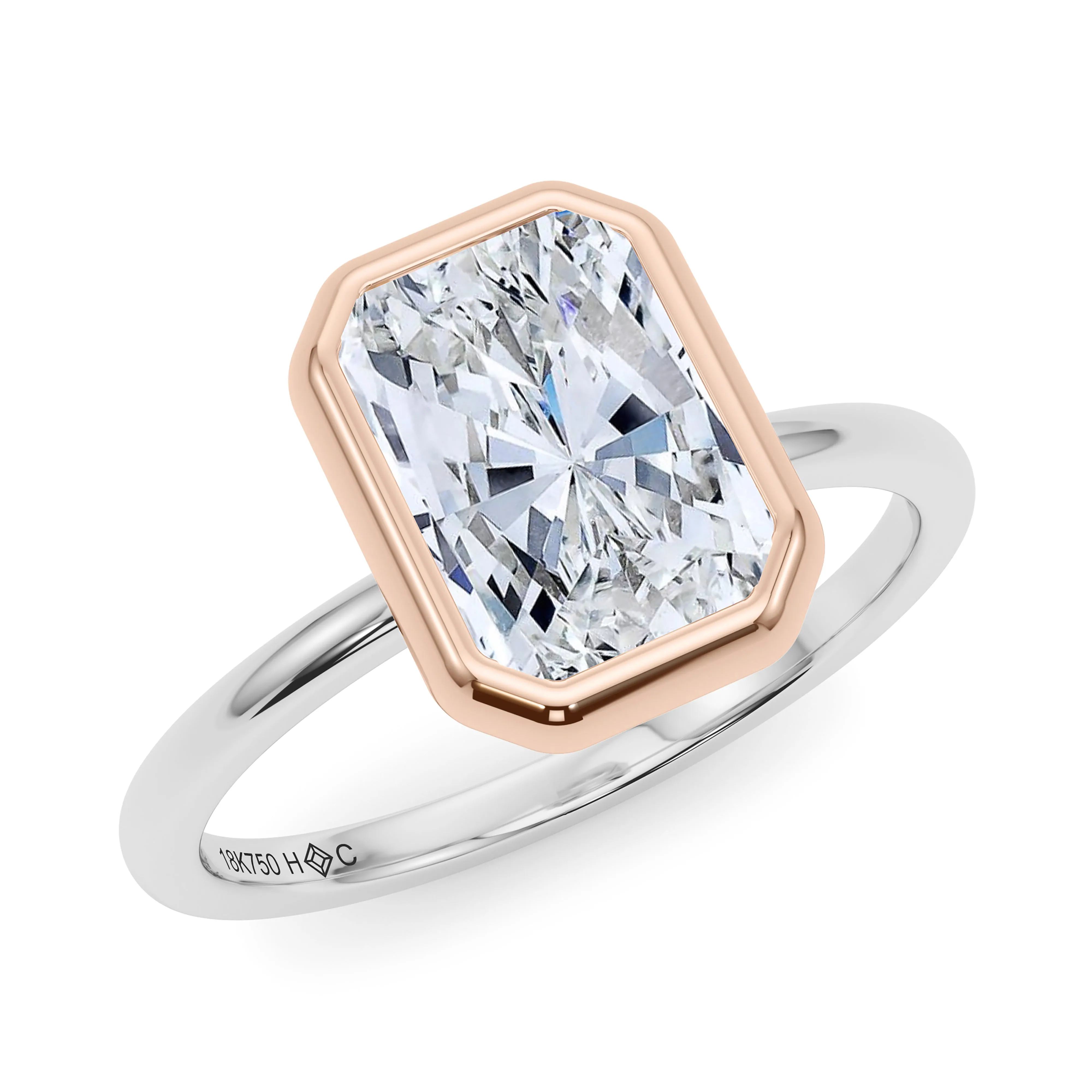 Mixed Metal Bezel Radiant Diamond Ring