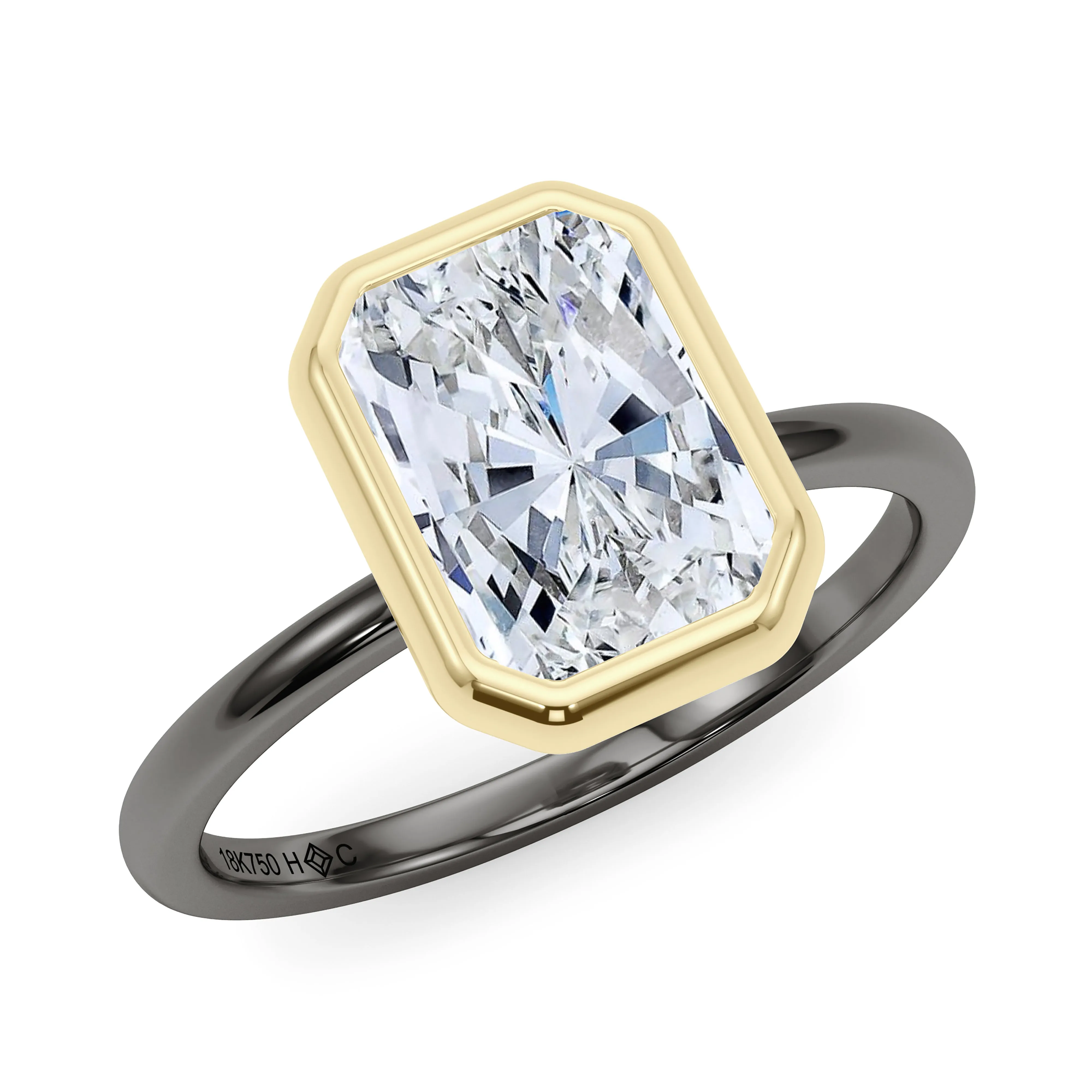 Mixed Metal Bezel Radiant Diamond Ring