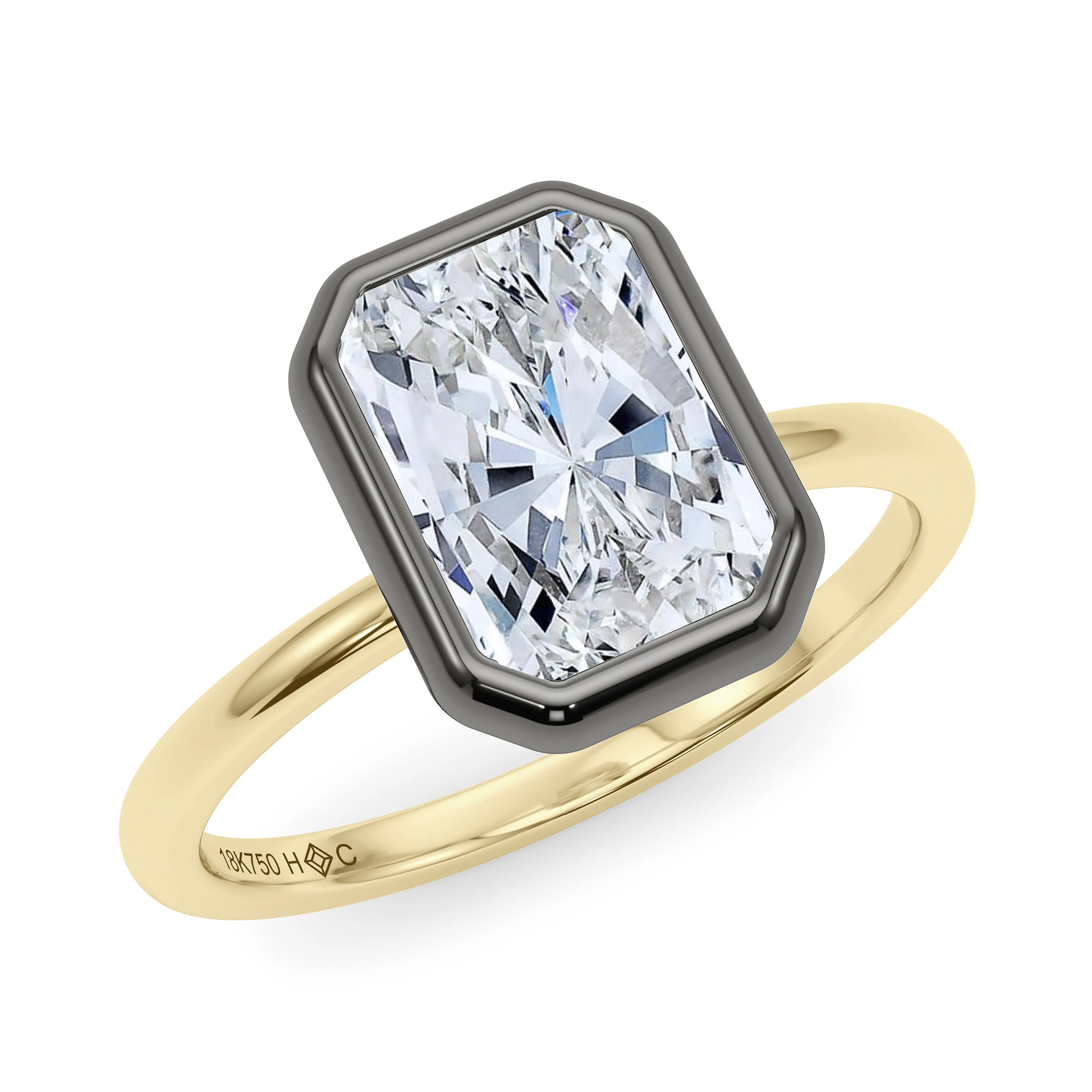 Mixed Metal Bezel Radiant Diamond Ring