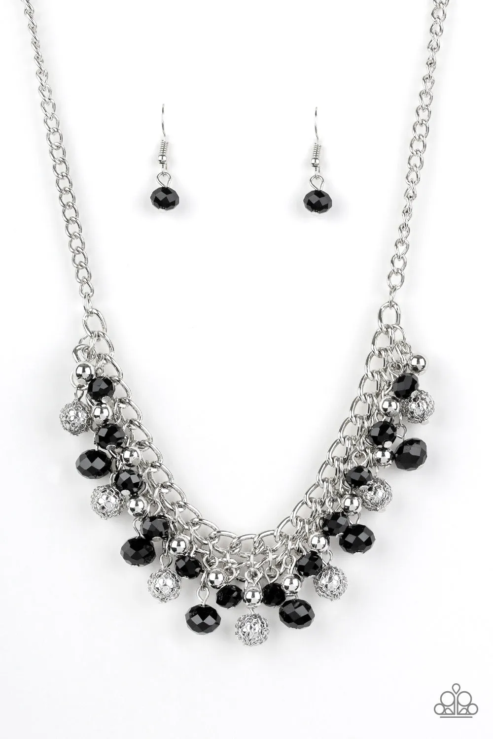 Paparazzi " Party Spree "  Silver, Black & Glittered Beaded Necklace Set