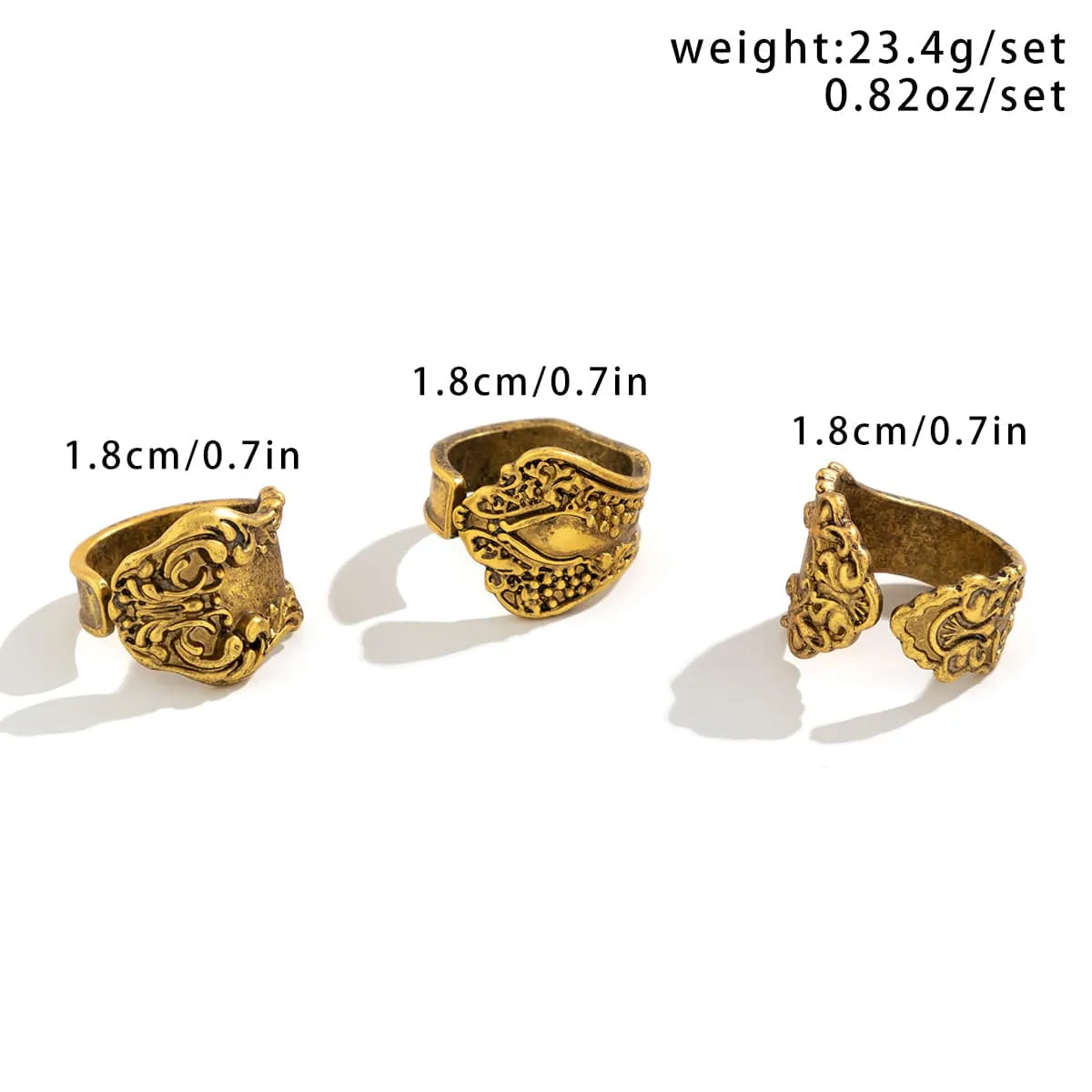 Punk 3pcs Metal Carved Pattern Open Ring Set