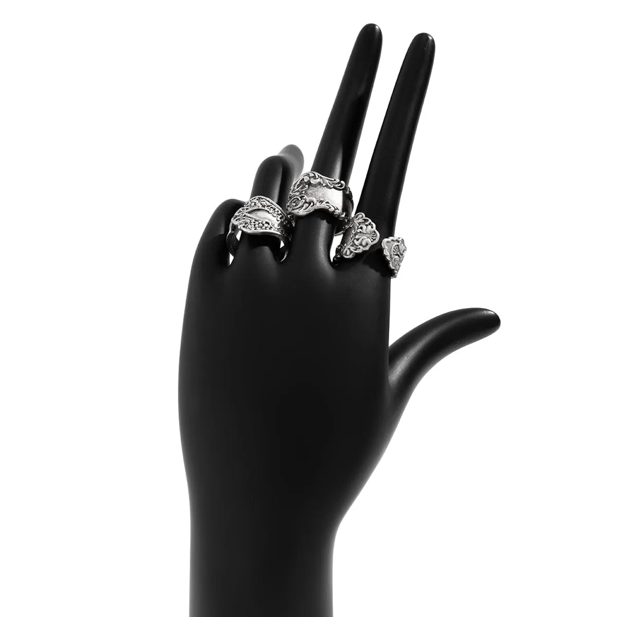 Punk 3pcs Metal Carved Pattern Open Ring Set