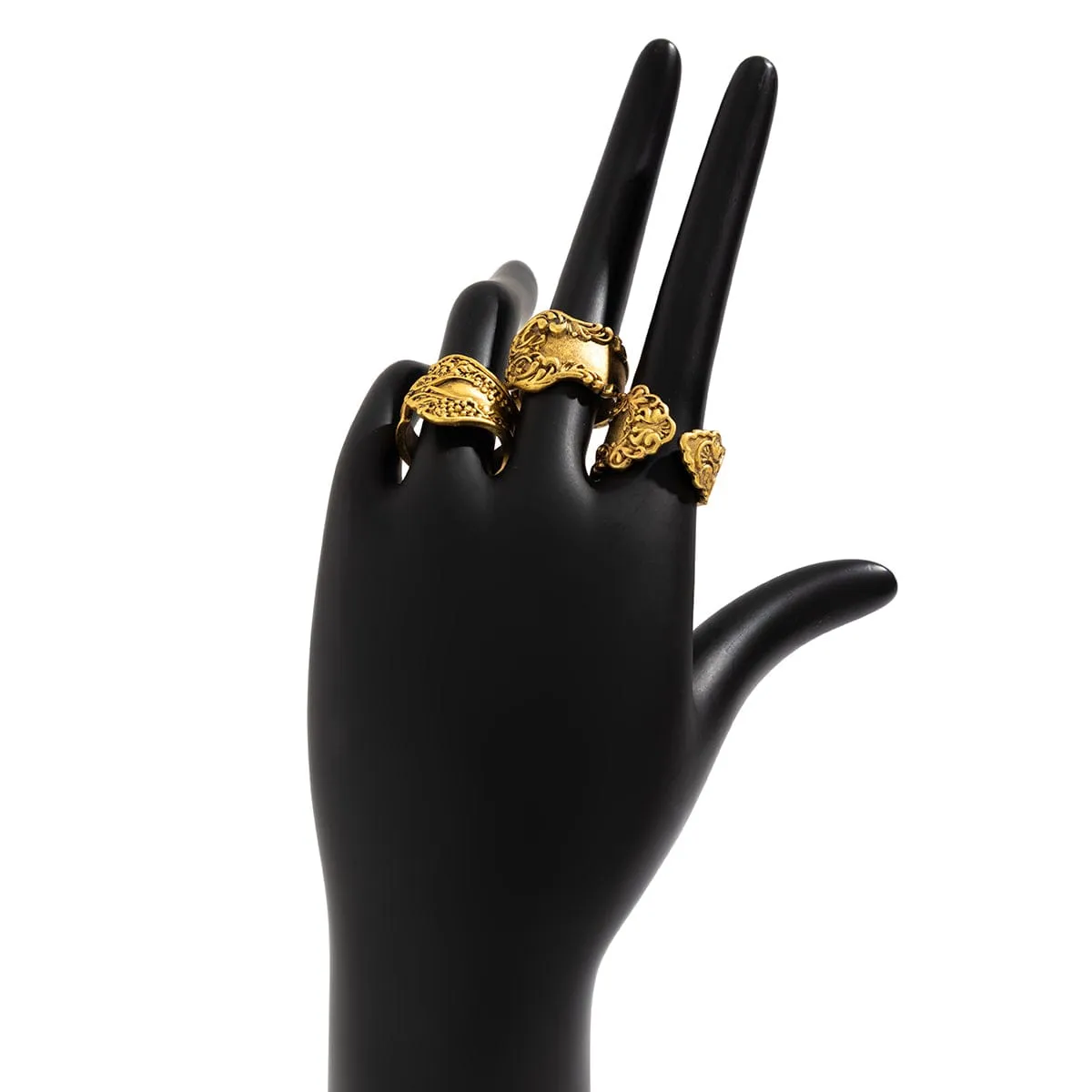 Punk 3pcs Metal Carved Pattern Open Ring Set