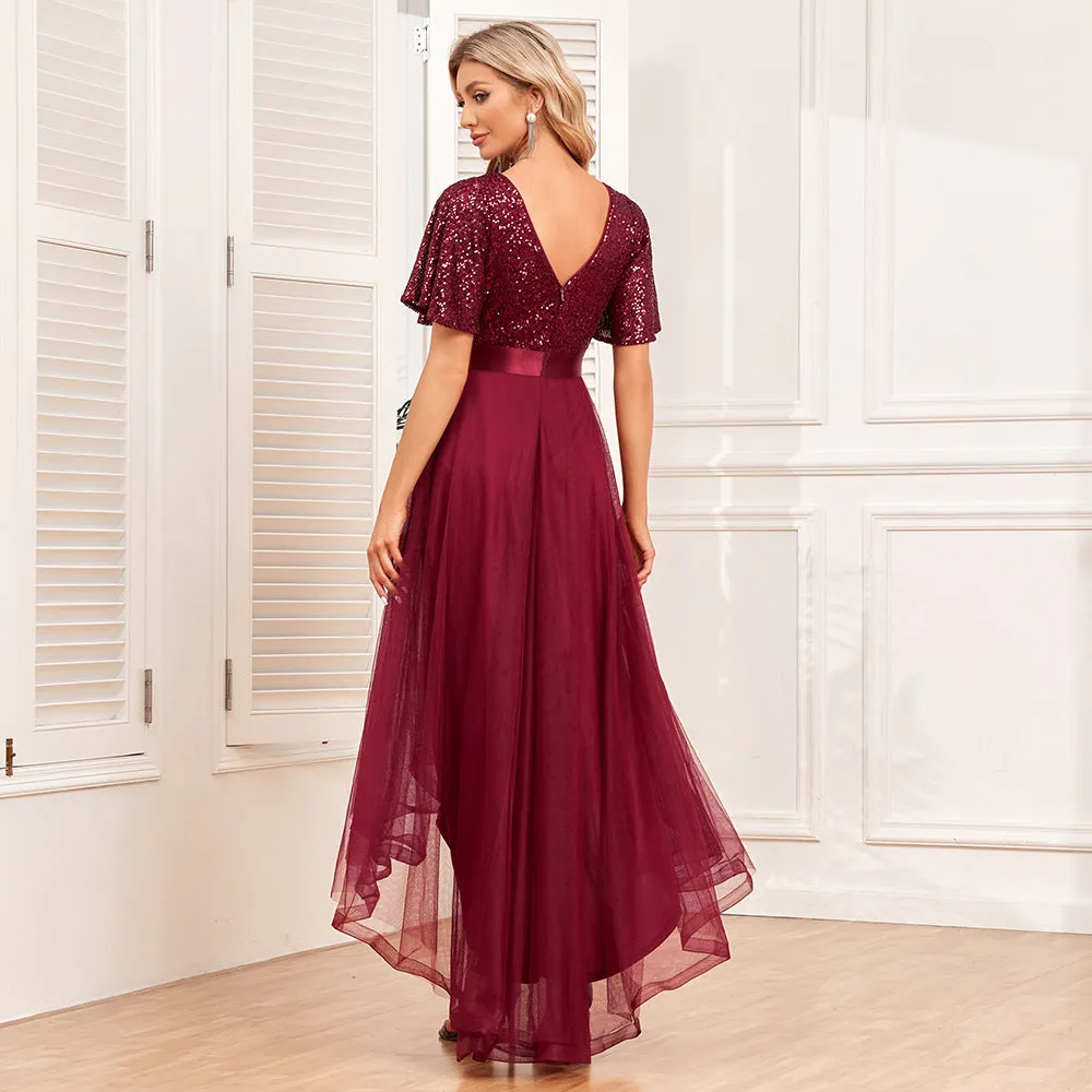 Women  elegant v-neck ruffled Party Evening Dress
